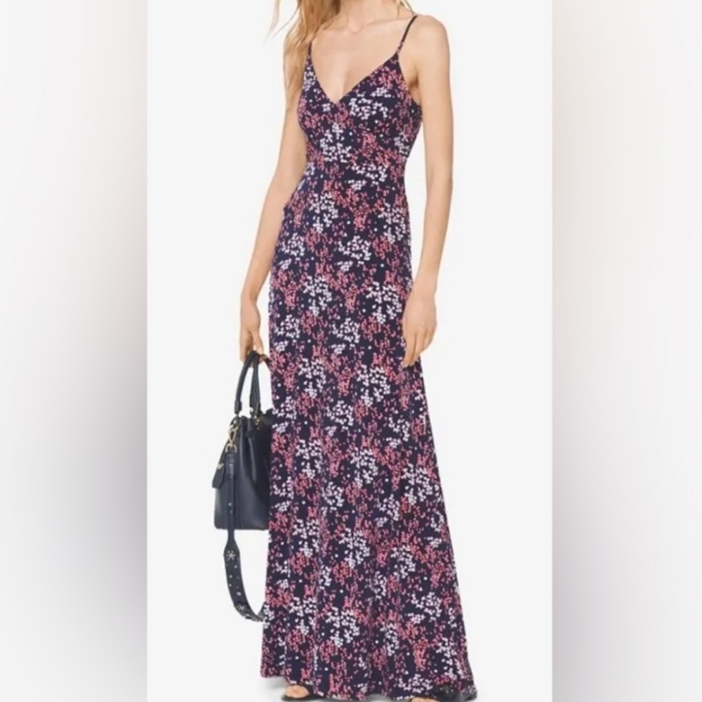 Michael Kors Floral Maxi Dress in Navy and Pink